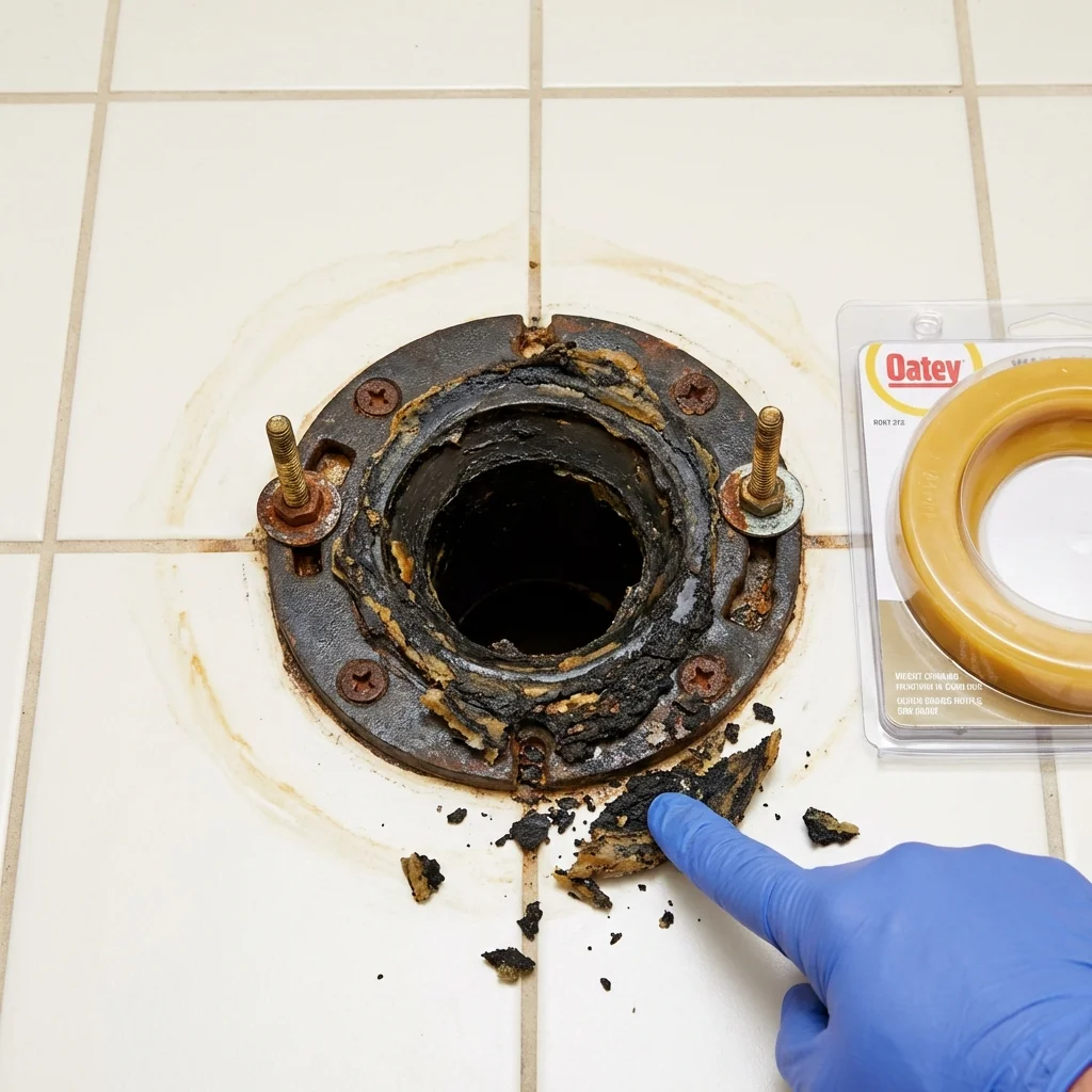 Failed wax ring showing water seepage at the base of a toilet in a Teaneck, NJ home