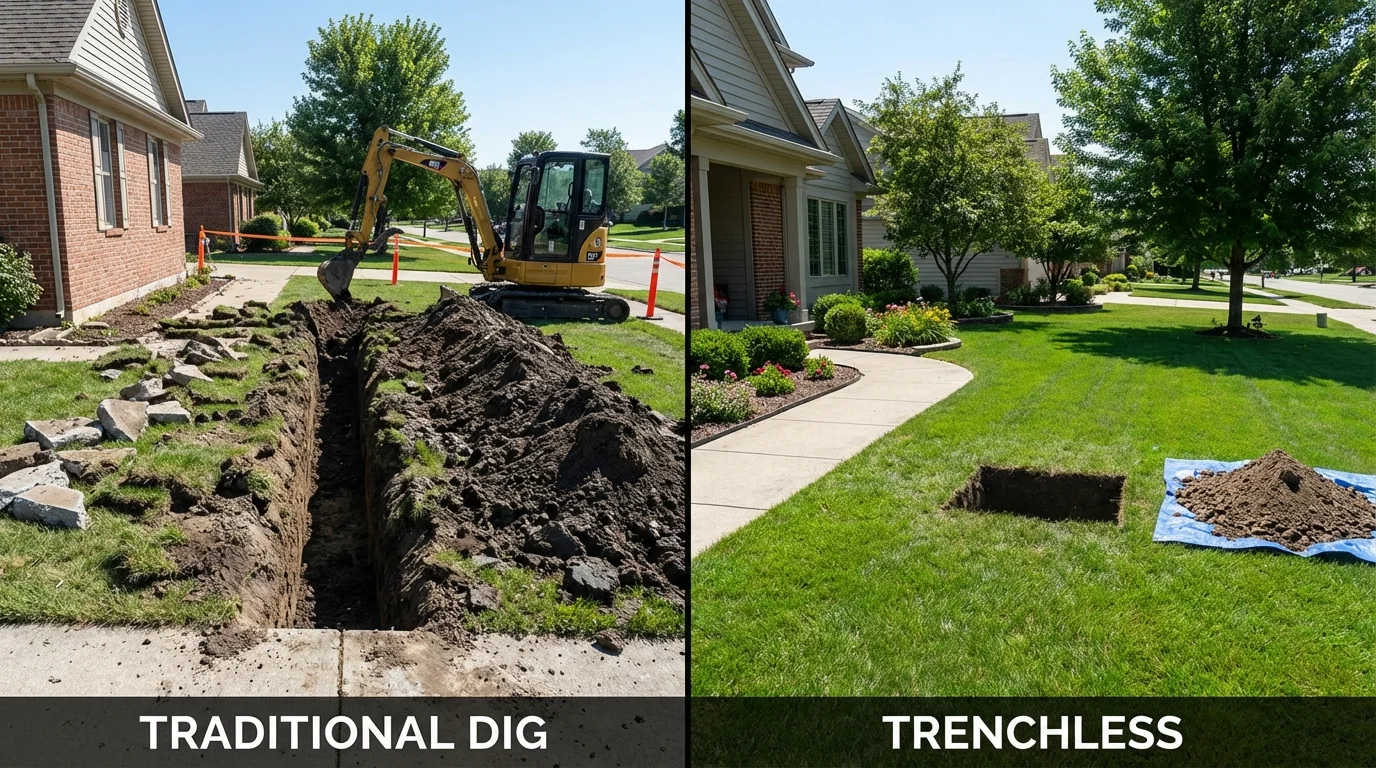 Trenchless sewer repair with minimal yard damage versus traditional excavation in Teaneck, NJ